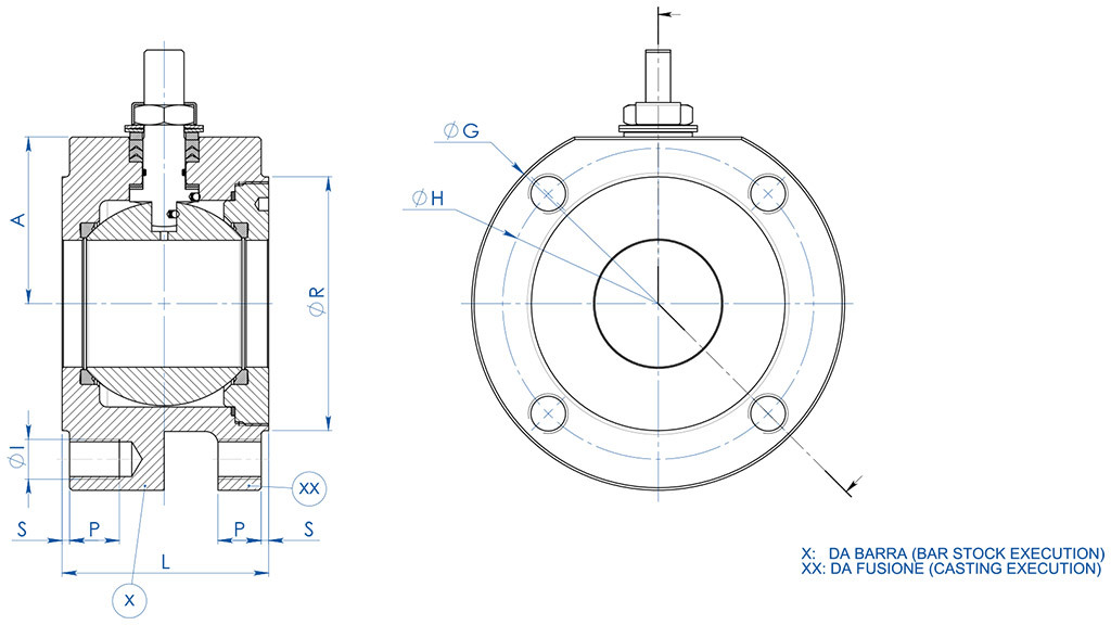 Valvola a sfera MAGNUM Wafer PN 16-40 ANSI 150-300 acciaio inox - dimensioni - 